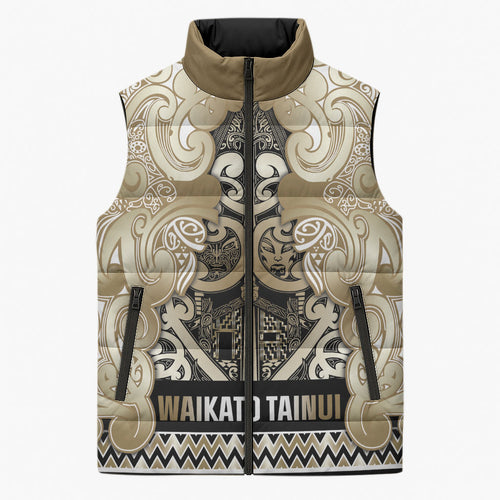 Aotearoa Iwi Waikato Tainui Sleeveless Puffer Jacket Maori Wharenui House Tribal Pattern