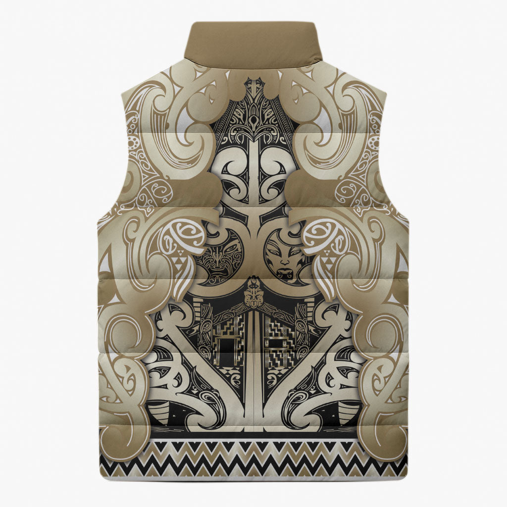 Aotearoa Iwi Waikato Tainui Sleeveless Puffer Jacket Maori Wharenui House Tribal Pattern