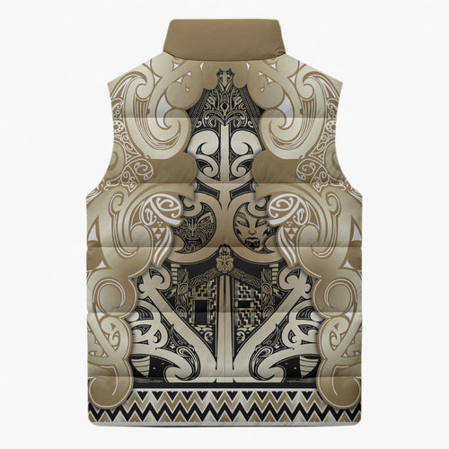 Aotearoa Iwi Waikato Tainui Sleeveless Puffer Jacket Maori Wharenui House Tribal Pattern