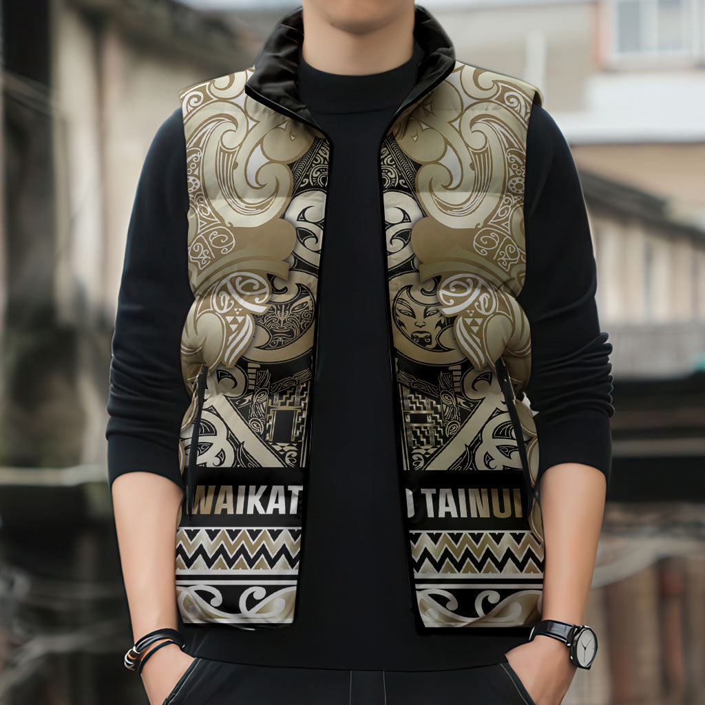 Aotearoa Iwi Waikato Tainui Sleeveless Puffer Jacket Maori Wharenui House Tribal Pattern