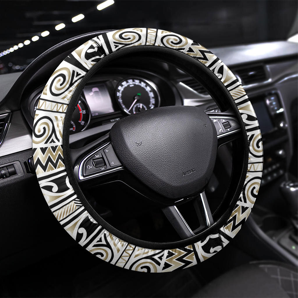 Aotearoa Iwi Waikato Tainui Steering Wheel Cover Maori Wharenui House Tribal Pattern