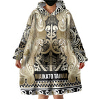 Aotearoa Iwi Waikato Tainui Wearable Blanket Hoodie Maori Wharenui House Tribal Pattern