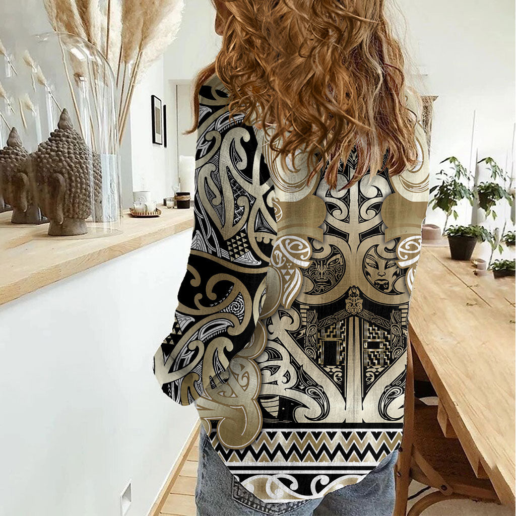 Aotearoa Iwi Waikato Tainui Women Casual Shirt Maori Wharenui House Tribal Pattern