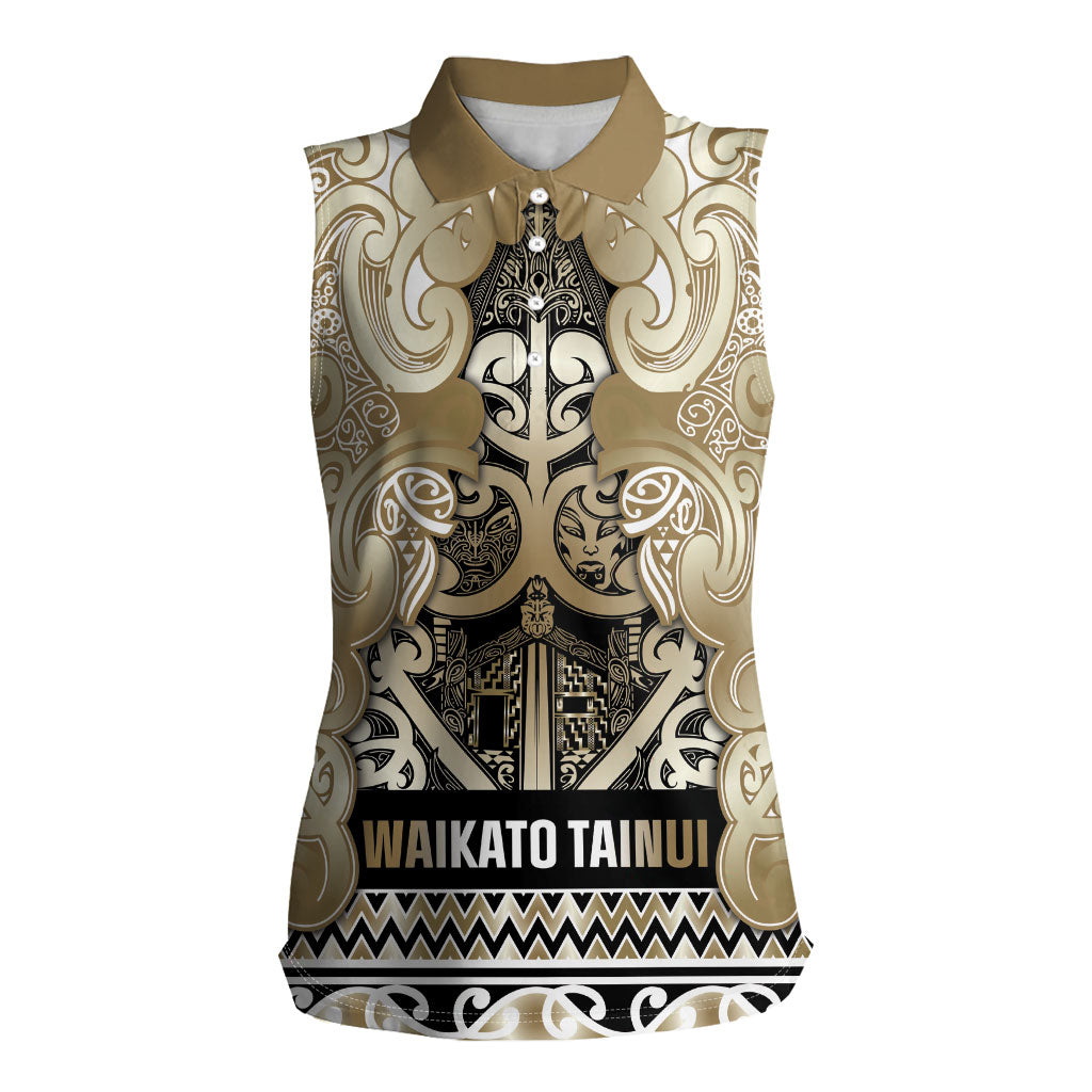 Aotearoa Iwi Waikato Tainui Women Sleeveless Polo Shirt Maori Wharenui House Tribal Pattern