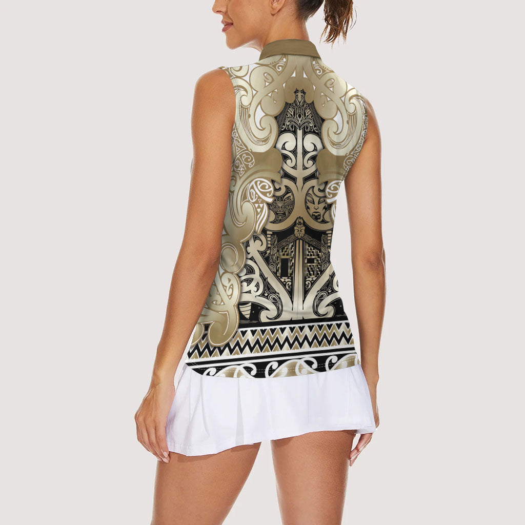 Aotearoa Iwi Waikato Tainui Women Sleeveless Polo Shirt Maori Wharenui House Tribal Pattern