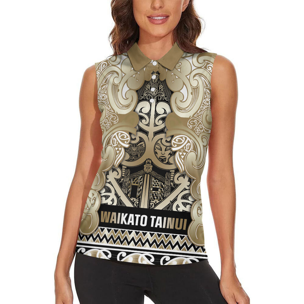 Aotearoa Iwi Waikato Tainui Women Sleeveless Polo Shirt Maori Wharenui House Tribal Pattern