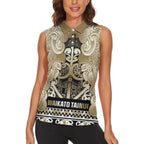 Aotearoa Iwi Waikato Tainui Women Sleeveless Polo Shirt Maori Wharenui House Tribal Pattern