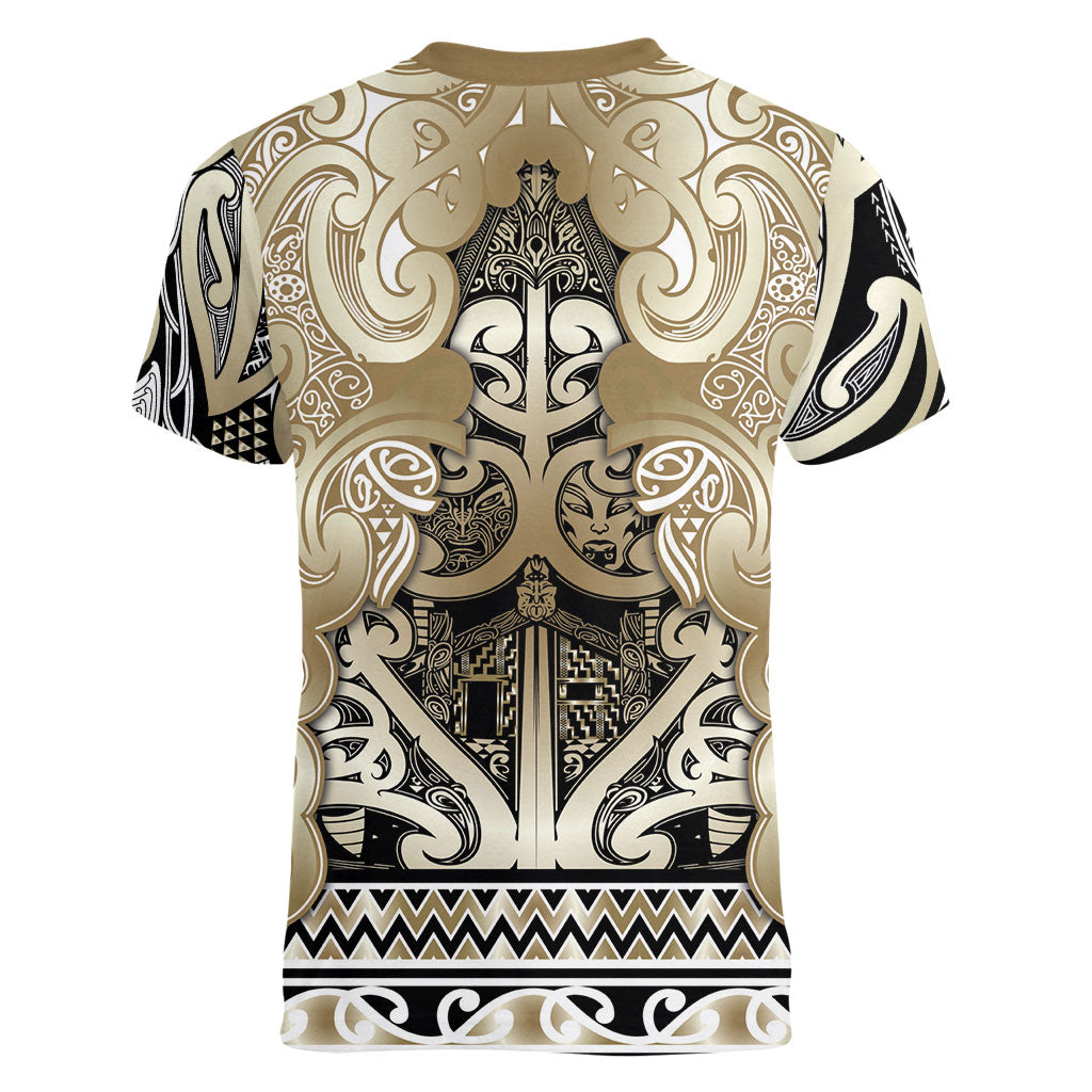 Aotearoa Iwi Waikato Tainui Women V-Neck T-Shirt Maori Wharenui House Tribal Pattern