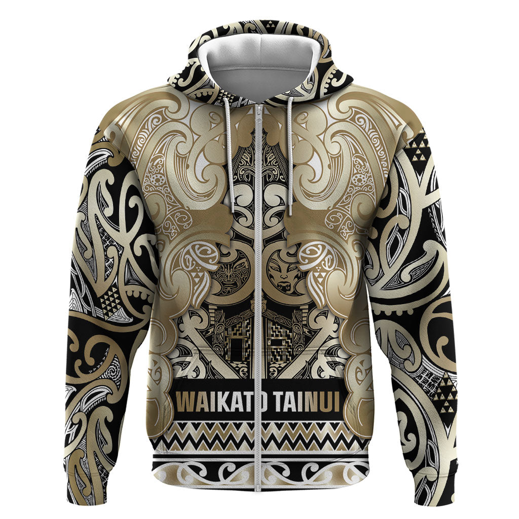 Aotearoa Iwi Waikato Tainui Zip Hoodie Maori Wharenui House Tribal Pattern