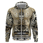Aotearoa Iwi Waikato Tainui Zip Hoodie Maori Wharenui House Tribal Pattern