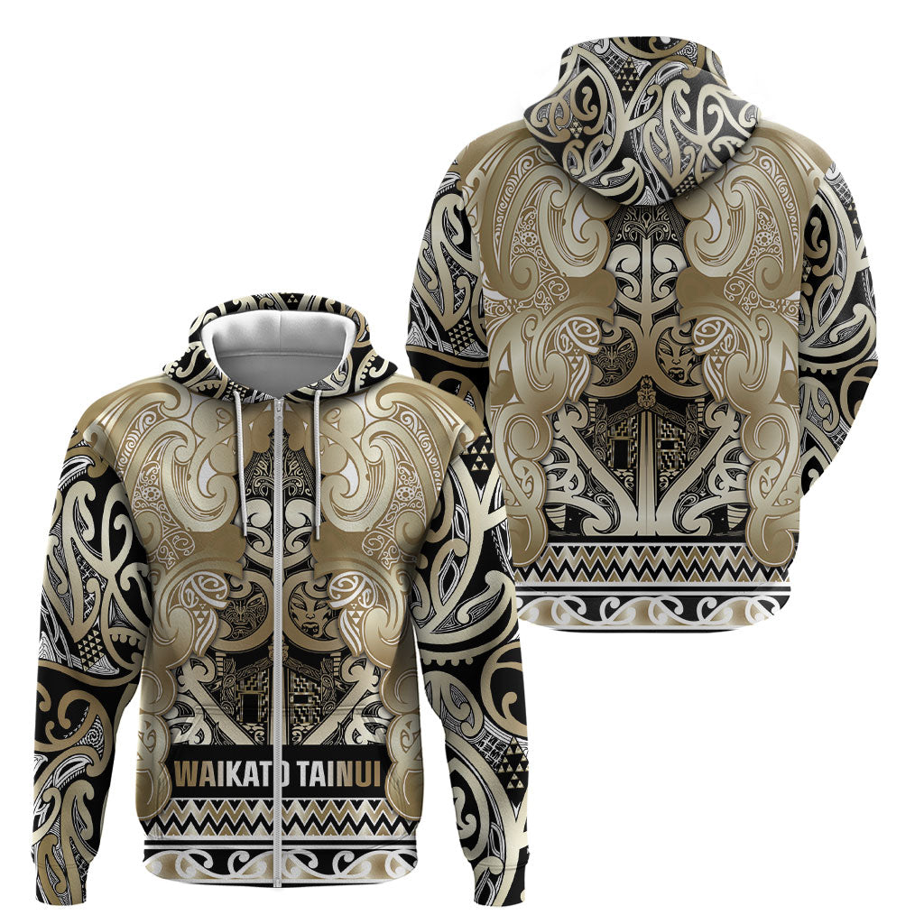 Aotearoa Iwi Waikato Tainui Zip Hoodie Maori Wharenui House Tribal Pattern