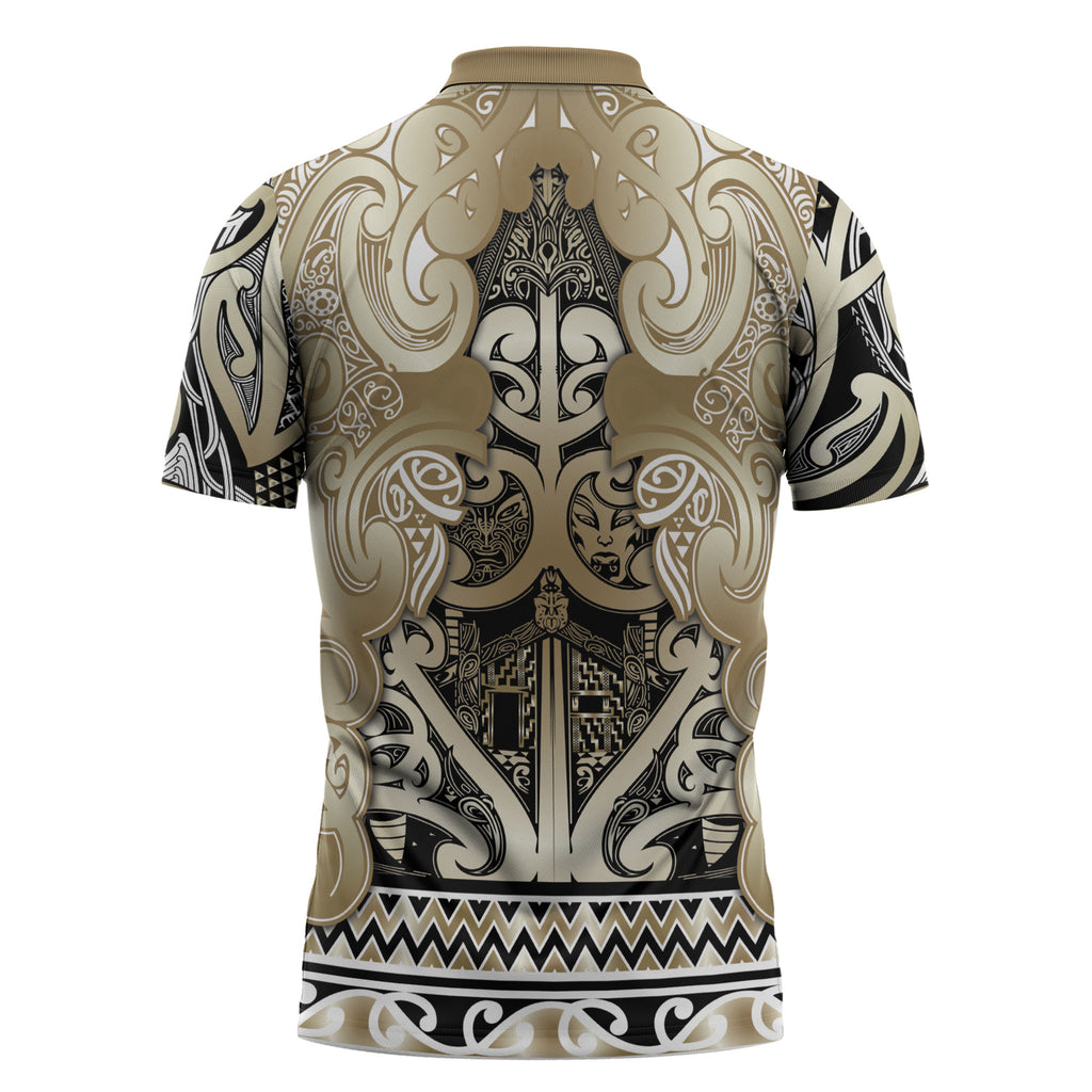Aotearoa Iwi Waikato Tainui Zipper Polo Shirt Maori Wharenui House Tribal Pattern