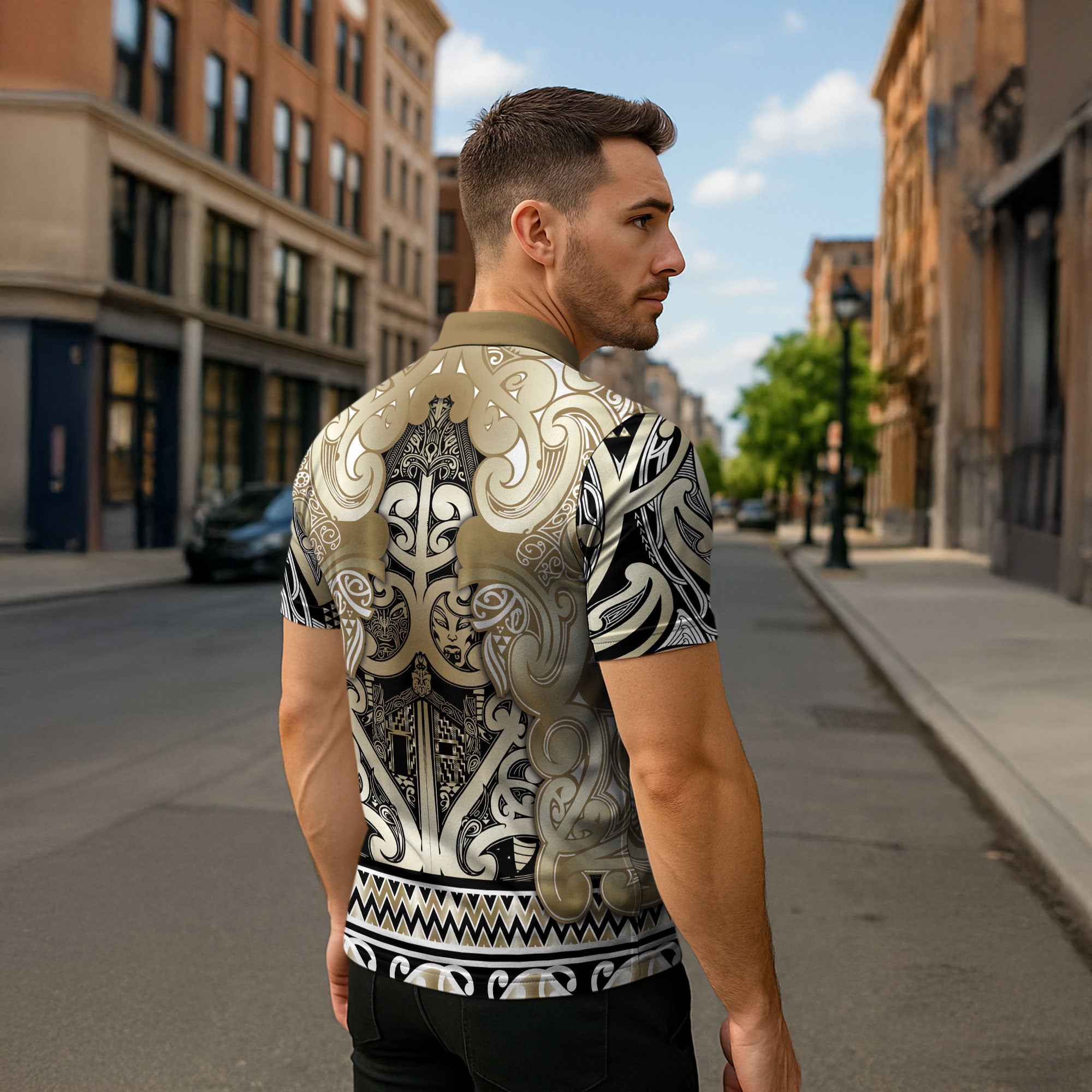 Aotearoa Iwi Waikato Tainui Zipper Polo Shirt Maori Wharenui House Tribal Pattern