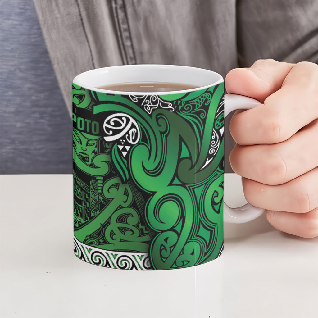 Aotearoa Iwi Ngati Maniapoto Ceramic Mug Maori Wharenui House Tribal Pattern