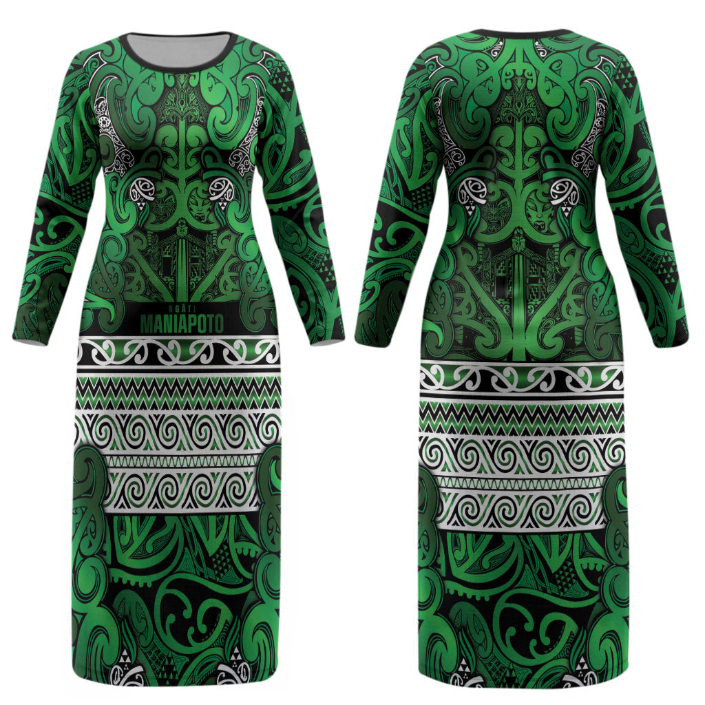 Aotearoa Iwi Ngati Maniapoto Couples Matching Long Sleeve Bodycon Dress and Hawaiian Shirt Maori Wharenui House Tribal Pattern