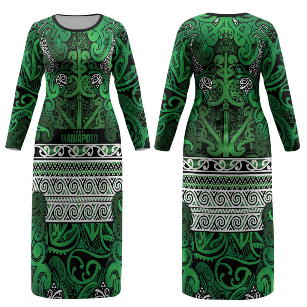 Aotearoa Iwi Ngati Maniapoto Couples Matching Long Sleeve Bodycon Dress and Long Sleeve Button Shirt Maori Wharenui House Tribal Pattern