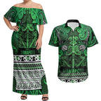 Aotearoa Iwi Ngati Maniapoto Couples Matching Off Shoulder Maxi Dress and Hawaiian Shirt Maori Wharenui House Tribal Pattern