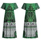 Aotearoa Iwi Ngati Maniapoto Couples Matching Off Shoulder Maxi Dress and Long Sleeve Button Shirt Maori Wharenui House Tribal Pattern