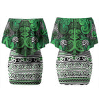 Aotearoa Iwi Ngati Maniapoto Couples Matching Off Shoulder Short Dress and Hawaiian Shirt Maori Wharenui House Tribal Pattern