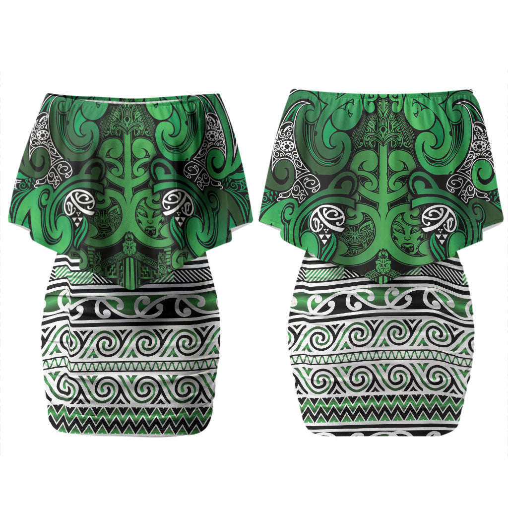 Aotearoa Iwi Ngati Maniapoto Couples Matching Off Shoulder Short Dress and Hawaiian Shirt Maori Wharenui House Tribal Pattern