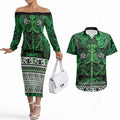 Aotearoa Iwi Ngati Maniapoto Couples Matching Off The Shoulder Long Sleeve Dress and Hawaiian Shirt Maori Wharenui House Tribal Pattern
