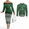 Aotearoa Iwi Ngati Maniapoto Couples Matching Off The Shoulder Long Sleeve Dress and Long Sleeve Button Shirt Maori Wharenui House Tribal Pattern