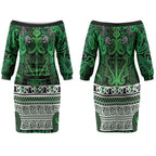 Aotearoa Iwi Ngati Maniapoto Couples Matching Off The Shoulder Long Sleeve Dress and Long Sleeve Button Shirt Maori Wharenui House Tribal Pattern
