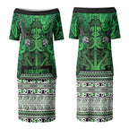 Aotearoa Iwi Ngati Maniapoto Couples Matching Puletasi and Long Sleeve Button Shirt Maori Wharenui House Tribal Pattern