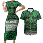 Aotearoa Iwi Ngati Maniapoto Couples Matching Short Sleeve Bodycon Dress and Hawaiian Shirt Maori Wharenui House Tribal Pattern