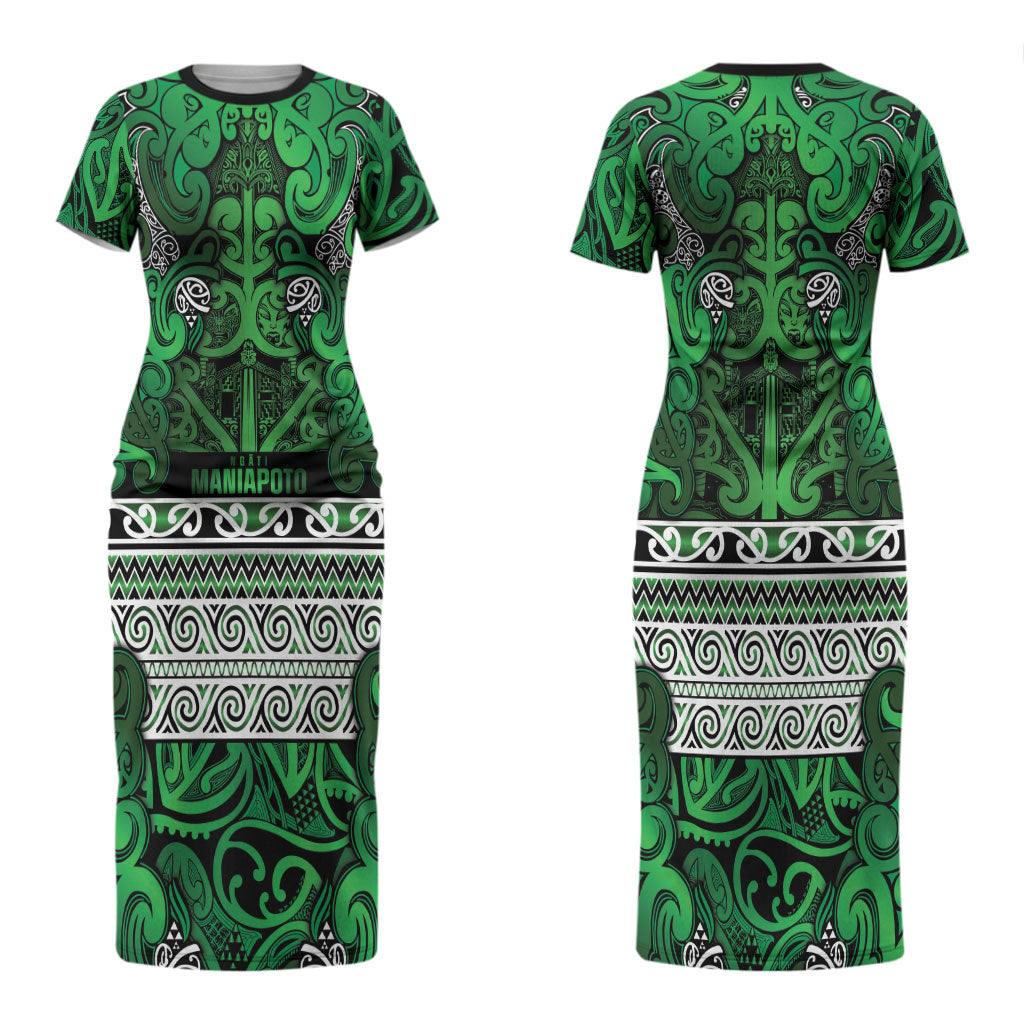 Aotearoa Iwi Ngati Maniapoto Couples Matching Short Sleeve Bodycon Dress and Long Sleeve Button Shirt Maori Wharenui House Tribal Pattern