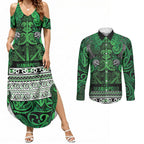 Aotearoa Iwi Ngati Maniapoto Couples Matching Summer Maxi Dress and Long Sleeve Button Shirt Maori Wharenui House Tribal Pattern