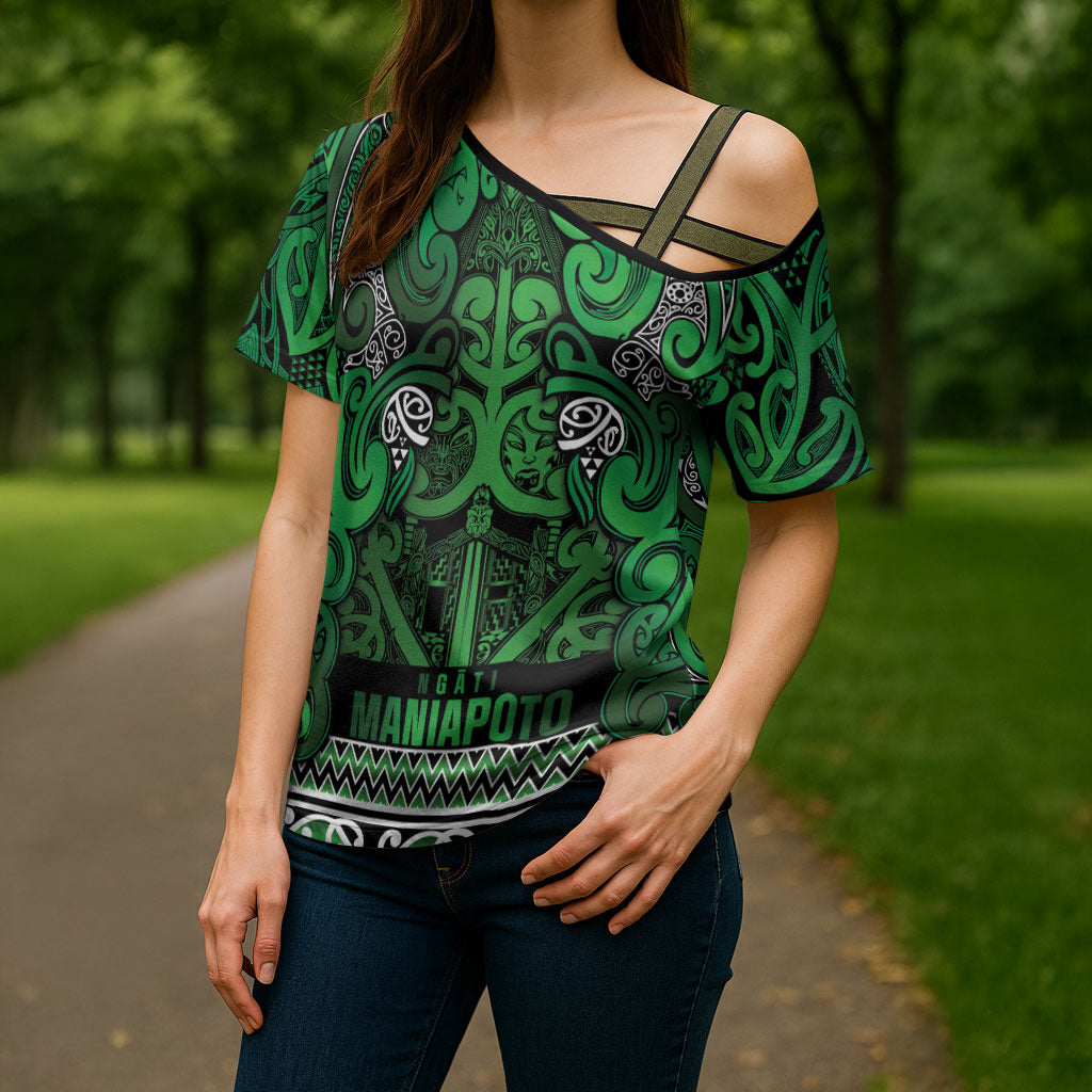 Aotearoa Iwi Ngati Maniapoto Cross Shoulder Shirt Maori Wharenui House Tribal Pattern