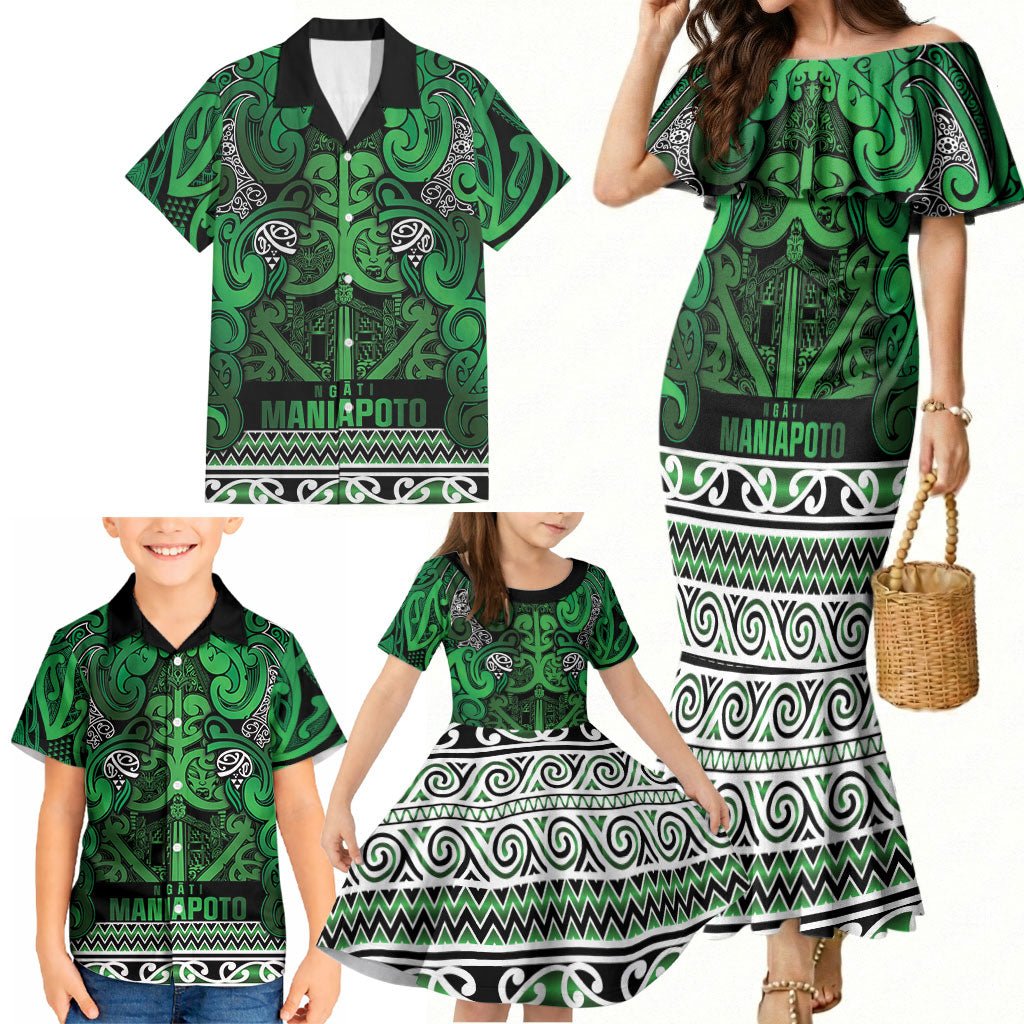 Aotearoa Iwi Ngati Maniapoto Family Matching Mermaid Dress and Hawaiian Shirt Maori Wharenui House Tribal Pattern