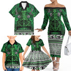 Aotearoa Iwi Ngati Maniapoto Family Matching Off The Shoulder Long Sleeve Dress and Hawaiian Shirt Maori Wharenui House Tribal Pattern