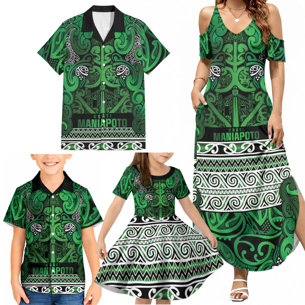 Aotearoa Iwi Ngati Maniapoto Family Matching Summer Maxi Dress and Hawaiian Shirt Maori Wharenui House Tribal Pattern