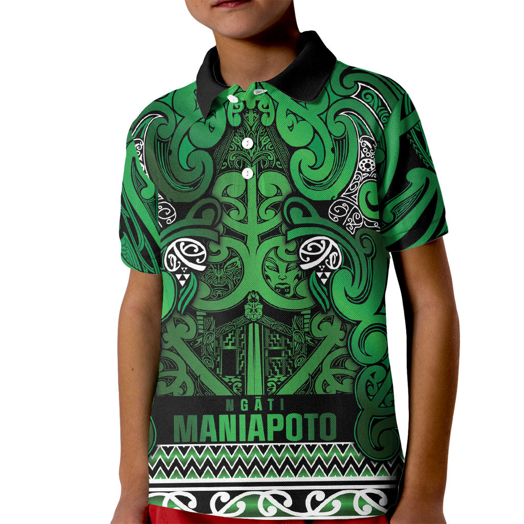 Aotearoa Iwi Ngati Maniapoto Kid Polo Shirt Maori Wharenui House Tribal Pattern