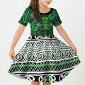 Aotearoa Iwi Ngati Maniapoto Kid Short Sleeve Dress Maori Wharenui House Tribal Pattern