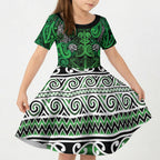 Aotearoa Iwi Ngati Maniapoto Kid Short Sleeve Dress Maori Wharenui House Tribal Pattern