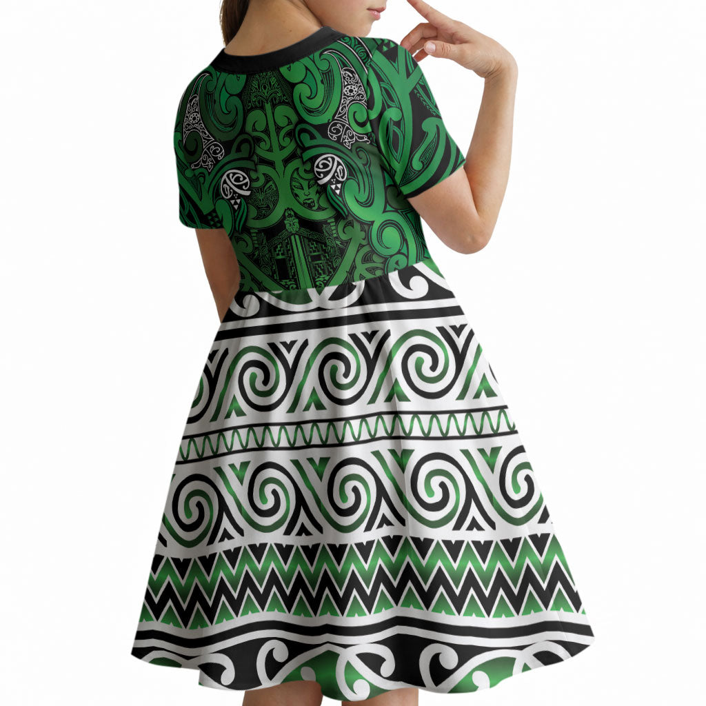 Aotearoa Iwi Ngati Maniapoto Kid Short Sleeve Dress Maori Wharenui House Tribal Pattern