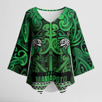 Aotearoa Iwi Ngati Maniapoto Kimono Sleeve Blouse Maori Wharenui House Tribal Pattern