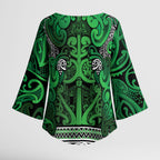 Aotearoa Iwi Ngati Maniapoto Kimono Sleeve Blouse Maori Wharenui House Tribal Pattern