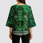 Aotearoa Iwi Ngati Maniapoto Kimono Sleeve Blouse Maori Wharenui House Tribal Pattern