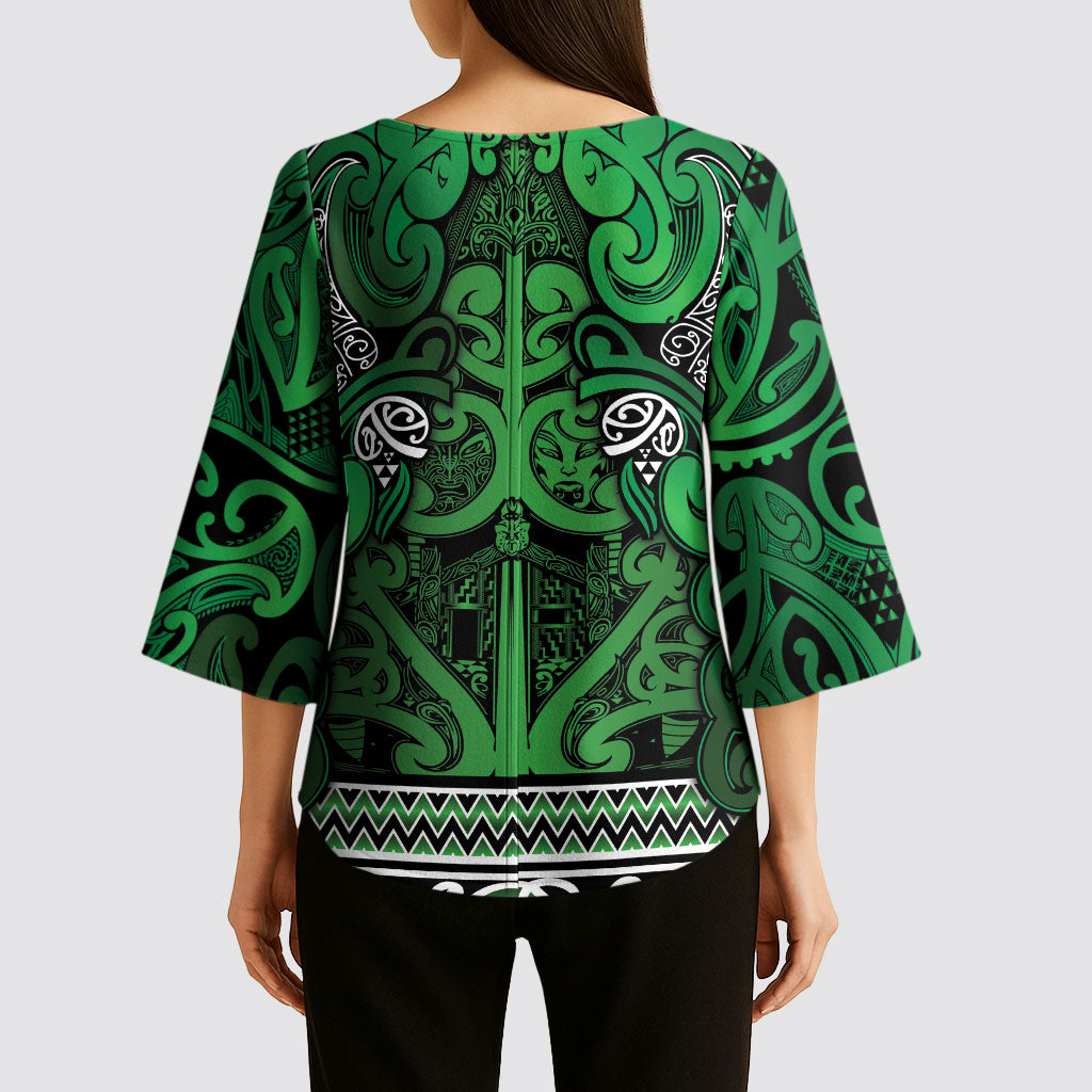 Aotearoa Iwi Ngati Maniapoto Kimono Sleeve Blouse Maori Wharenui House Tribal Pattern