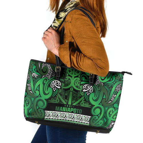 Aotearoa Iwi Ngati Maniapoto Leather Tote Bag Maori Wharenui House Tribal Pattern