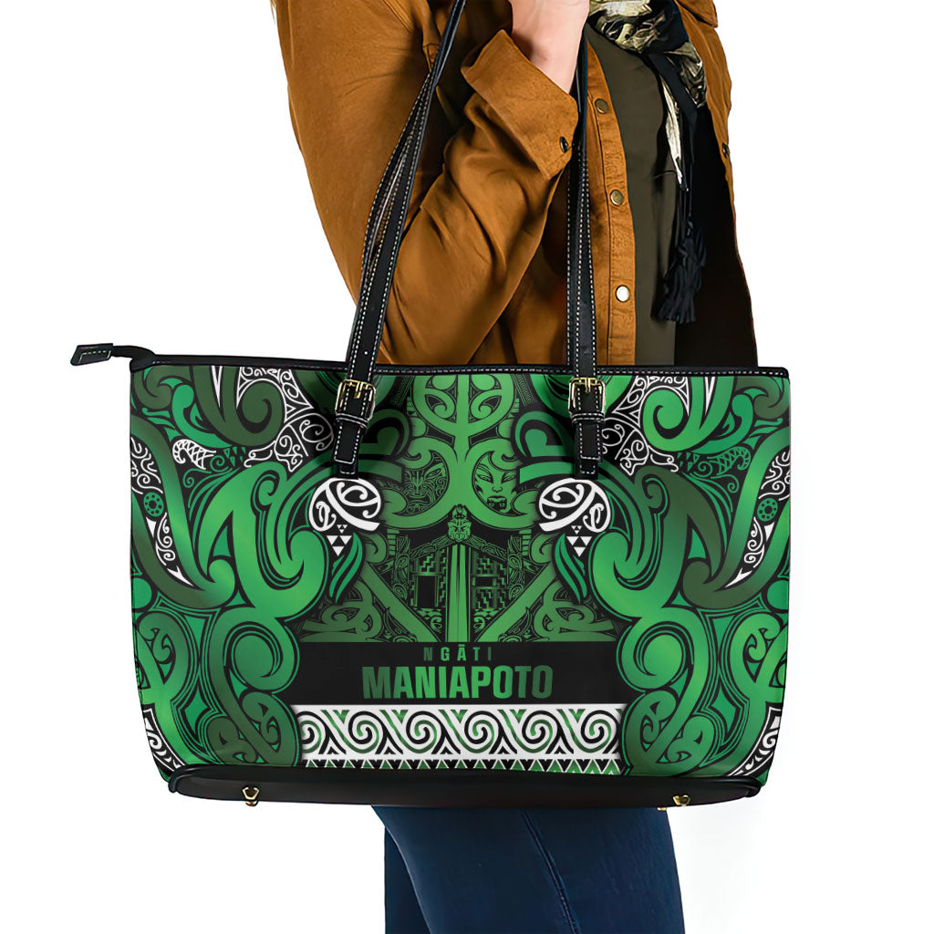 Aotearoa Iwi Ngati Maniapoto Leather Tote Bag Maori Wharenui House Tribal Pattern