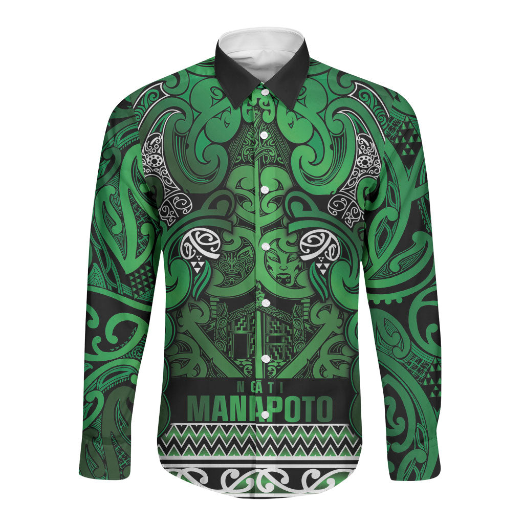 Aotearoa Iwi Ngati Maniapoto Long Sleeve Button Shirt Maori Wharenui House Tribal Pattern