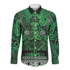 Aotearoa Iwi Ngati Maniapoto Long Sleeve Button Shirt Maori Wharenui House Tribal Pattern