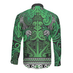 Aotearoa Iwi Ngati Maniapoto Long Sleeve Button Shirt Maori Wharenui House Tribal Pattern
