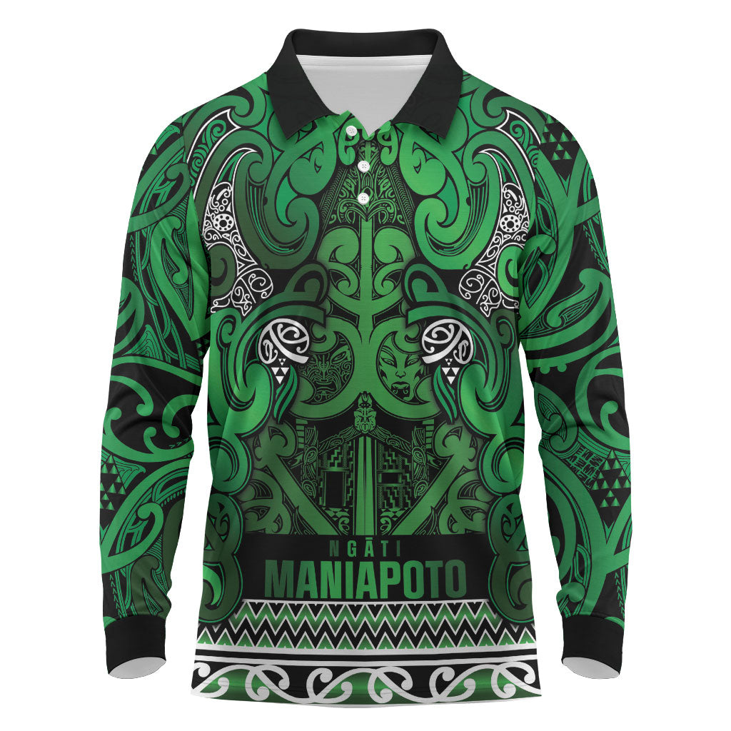 Aotearoa Iwi Ngati Maniapoto Long Sleeve Polo Shirt Maori Wharenui House Tribal Pattern