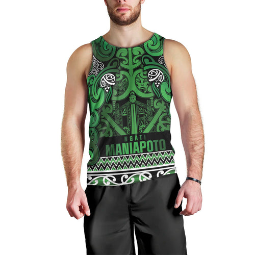 Aotearoa Iwi Ngati Maniapoto Men Tank Top Maori Wharenui House Tribal Pattern